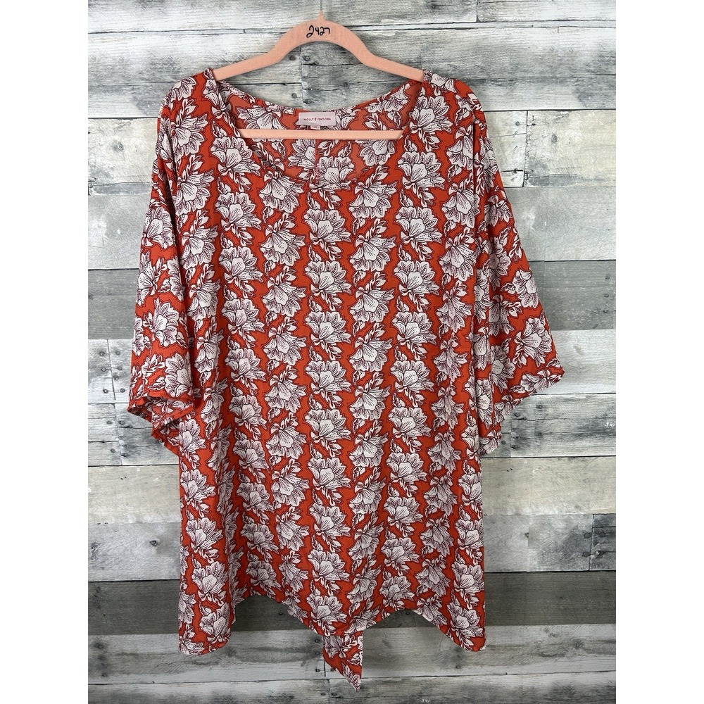 Molly Isadora Women's 4X 3/4 Sleeve Blouse With Tie Back